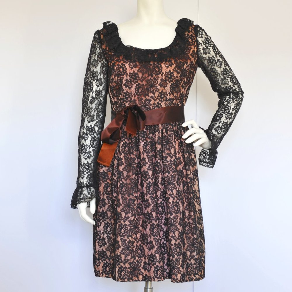1960's Black Lace and Pink Taffeta Dress